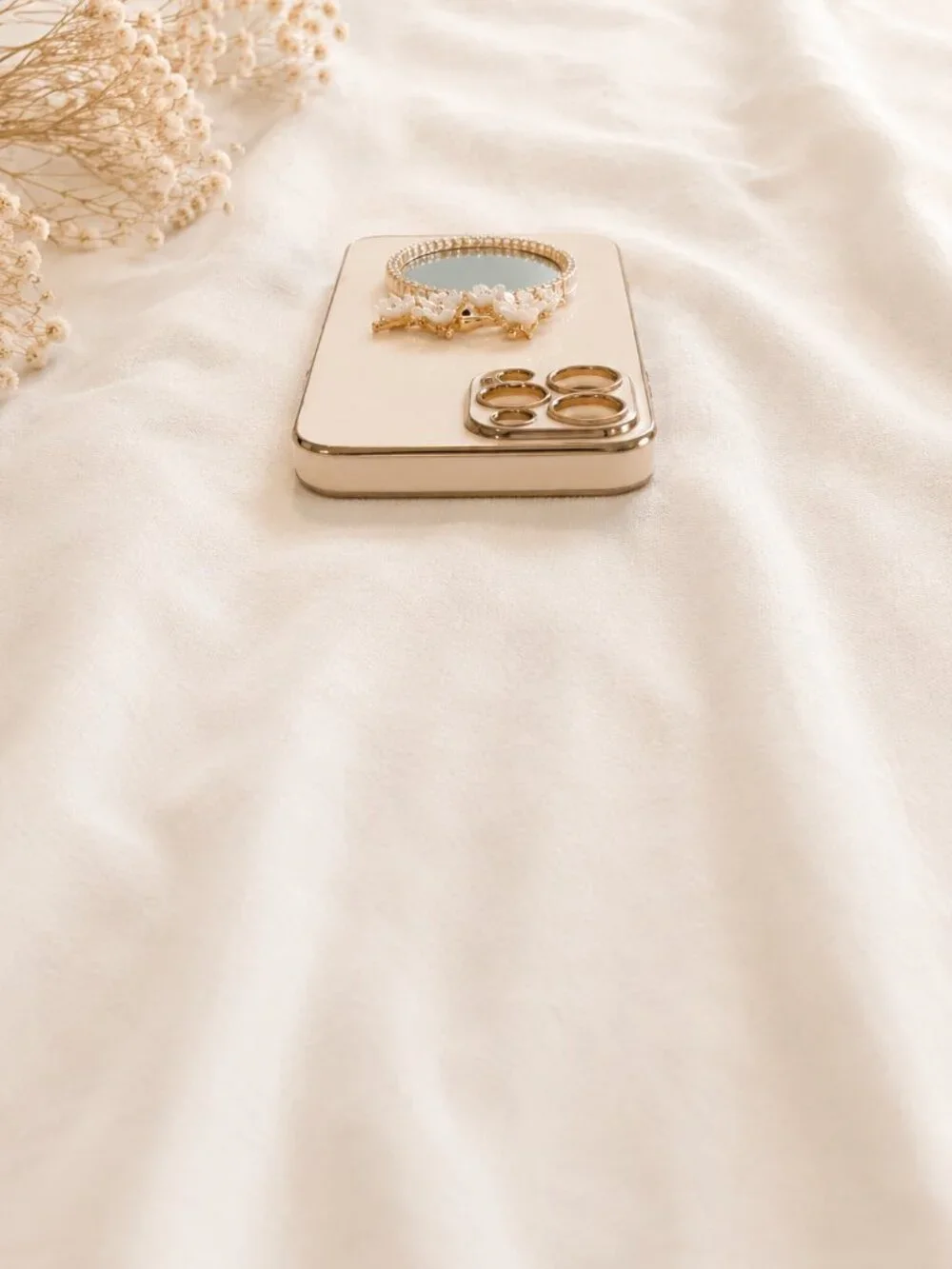 iPhone 12 Pro Max White & Gold Ring Holder Case | Elegant Mirror Phone Case
